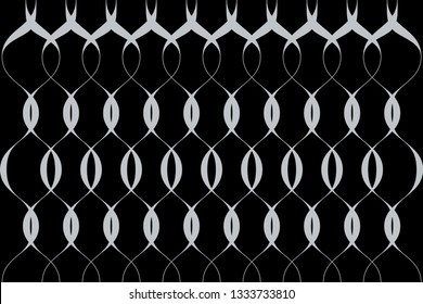 Seamless, abstract background pattern made with curvy silver grey colored lines forming retro geometric shapes. Vintage, decorative vector art.