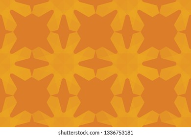 Seamless, abstract background pattern made with transparent geometric shapes in flower abstraction. Decorative, modern vector art in tones of yellow color.