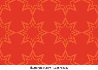 Seamless, abstract background pattern made with geometric star shapes. Decorative, modern vector art in orange and red colors.