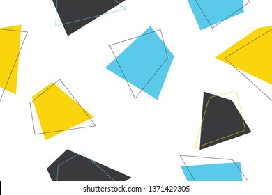 Seamless, abstract background pattern made with trapezoids in blue, yellow and grey colors. Modern, trendy, playful vector art.