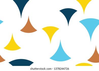 Seamless, abstract background pattern made with circular shapes in yellow, orange and blue colors. Modern, playful vector art.
