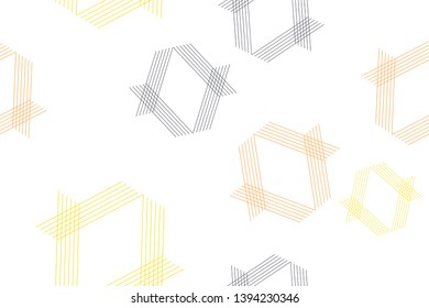 Seamless, abstract background pattern made with thin lines forming hexagon shapes in yellow, orange and black colors. Modern, decorative, geometric vector art.