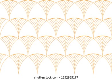 Seamless, abstract background pattern made with repeated lines forming traditional circular forms. Classical, traditional, luxurious vector art in yellow color.