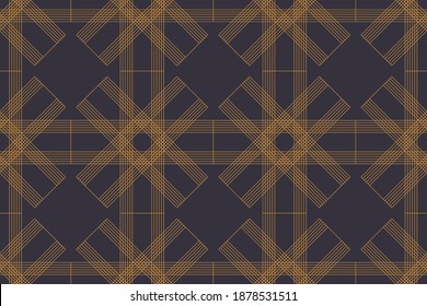 Motif harmonieux d'arrière-plan abstrait fait de lignes formant des formes géométriques x. Art vectoriel moderne, audacieux et dynamique dans les couleurs jaune et violet.