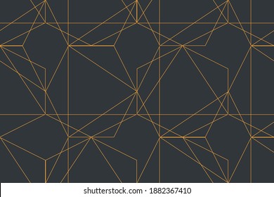 Seamless, abstract background pattern made with lines forming polygonal geometric shapes in network technology abstraction. Modern, dynamic vector art in yellow and grey colors.