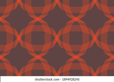 Seamless, abstract background pattern made with repeated lines forming geometric (polygonal) shapes. Decorative vector art in orange and grey colors.