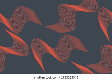 Seamless abstract background pattern made with repeated lines forming wavy geometric shapes. Simple, modern, playful vector art in orange, grey colors.