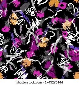 seamless abstract background pattern, with paint strokes and splashes, on black