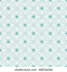 Seamless abstract background pattern with turquoise guilloche ornament on white (transparent) background. Vector illustration eps
