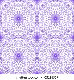 Seamless abstract background pattern with violet guilloche ornament on white (transparent) background. Vector illustration eps
