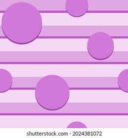 seamless abstract background in pink tones of horizontal lines and circles for prints on fabrics, clothes, packaging, covers and for interior decoration, postcards in a cartoon festive style