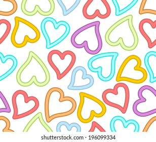 Seamless abstract background with rainbow hearts in outline design