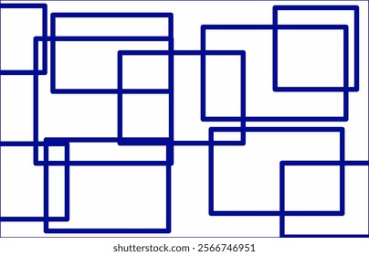 Seamless abstract background of randomly arranged pattern of blue rectangular frames with soft shadows on a white background