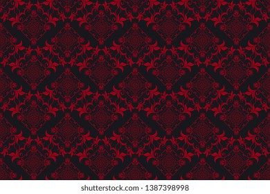 Seamless abstract background with red ornament for wallpaper design. Red floral ornament on background. Seamless wallpaper pattern. Vector illustration