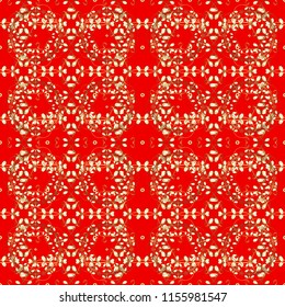 Seamless abstract background with repeating elements. Red, brown and white and golden pattern. Elegant vector classic pattern.