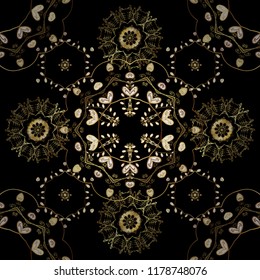 Seamless abstract background with repeating elements. Black, brown and yellow and golden pattern. Elegant vector classic pattern.