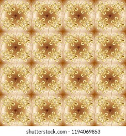 Seamless abstract background with repeating elements. Beige, brown and yellow and golden pattern. Elegant vector classic pattern.