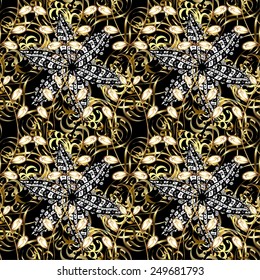 Seamless abstract background with repeating elements. Black and golden pattern. Elegant vector classic pattern.