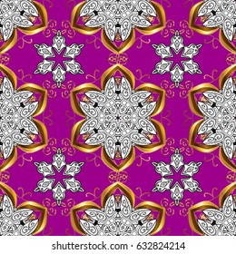 Seamless abstract background with repeating elements. Magenta and golden pattern. Elegant vector classic pattern.
