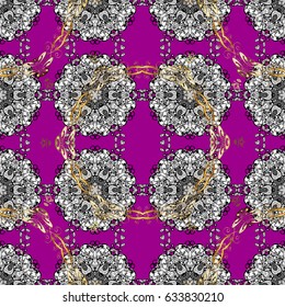 Seamless abstract background with repeating elements. Magenta and golden pattern. Elegant vector classic pattern.