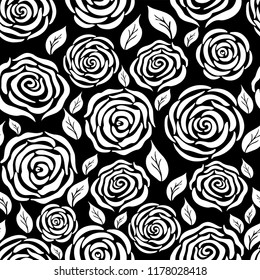 Seamless abstract background with roses white and black