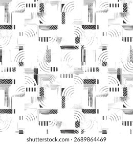 A seamless abstract background with straight stripes, featuring a halftone monochrome grunge texture. This chaotic vertical lines pattern is ideal for cover design, wallpapers, and modern geometric co