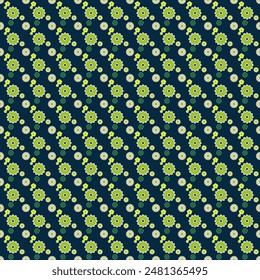 A seamless abstract background with stripes, dots, and floral patterns in a vintage yellow design