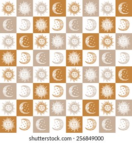 seamless abstract background with the sun and the moon