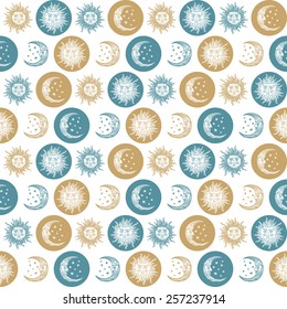 seamless abstract background with the sun and the moon
