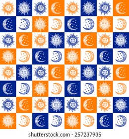 seamless abstract background with the sun and the moon