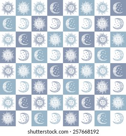 seamless abstract background with the sun and the moon