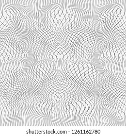 Seamless abstract background of a surface with optical illusion of distortion. Gilyoshirovanny texture from thin wavy lines. Design of protection.