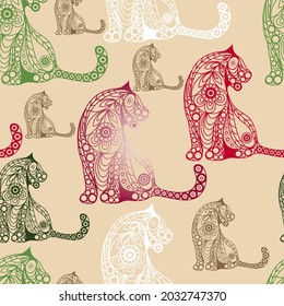 Seamless abstract background (texture) with black water tiger-symbol of 2022. New year design. Vector illustration.