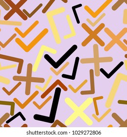 Seamless abstract background with tick or cross mark, right or wrong sign. Cartoon style vector.