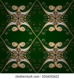 Seamless abstract background. Vector illustration. Oriental vector classic green and yellow and golden pattern.