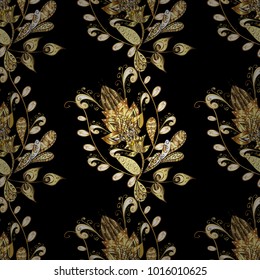 Seamless abstract background. Vector illustration. Oriental vector classic black and yellow and golden pattern.