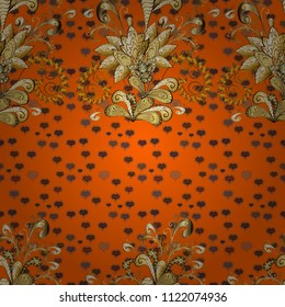 Seamless abstract background. Vector illustration. Oriental vector classic orange, brown and yellow and golden pattern.