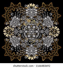 Seamless abstract background. Vector illustration. Oriental vector classic black, gray and brown and golden pattern.