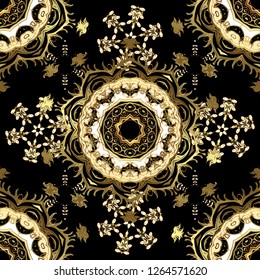 Seamless abstract background. Vector illustration. Oriental vector classic black and brown and golden pattern.