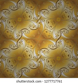 Seamless abstract background. Vector illustration. Oriental vector classic yellow and beige and golden pattern.