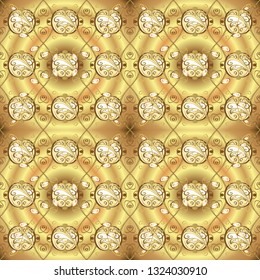 Seamless abstract background. Vector illustration. Oriental vector classic yellow and beige and golden pattern.