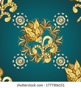 Seamless abstract background. Vector illustration. Oriental vector classic blue and yellow and golden pattern.