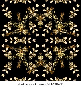 Seamless abstract background. Vector illustration. Oriental vector classic black and golden pattern.