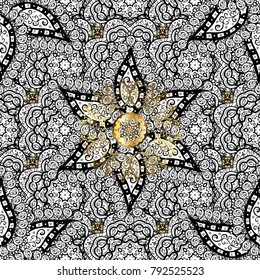 Seamless abstract background. Vector illustration. Oriental vector classic gray and golden pattern.