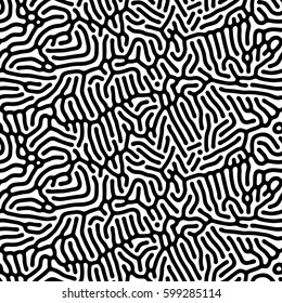 Seamless Abstract background of vector organic irregular lines and dots pattern. Black and white chaotic design