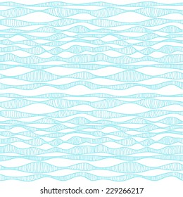 Seamless abstract background of wavy blue lines. Vector pattern on white background