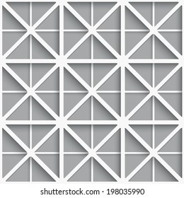 Seamless abstract background of white 3d squares with realistic shadow and cut out of paper effect. 