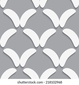Seamless abstract background of white 3d shapes with realistic shadow and cut out of paper effect. White bean shapes on gray pattern. 