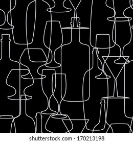 seamless abstract background with wine bottles and glasses