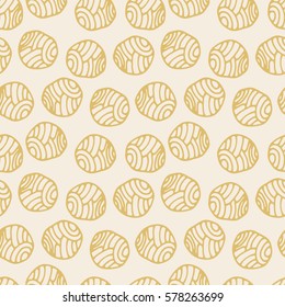 Seamless abstract background with yellow hand drawn doodle circles. Infinity geometric pattern. Vector illustration. 